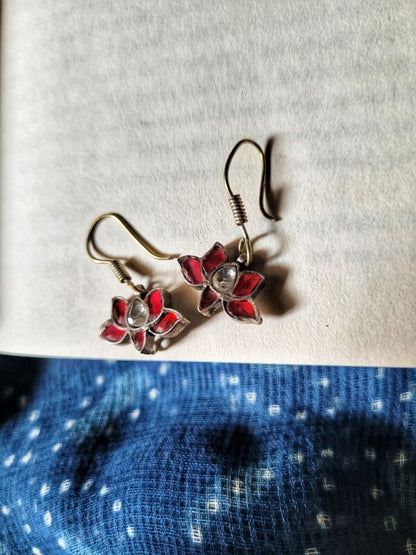 Side view of Vaidehi Earrings in pure silver with handcrafted detailing