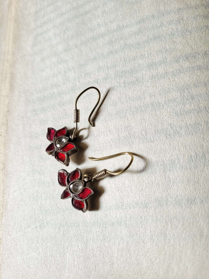 Side view of Vaidehi Earrings in pure silver with handcrafted detailing