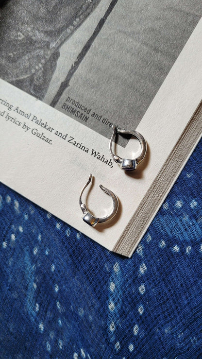 Side view of Valentina Hoops in pure silver with handcrafted detailing