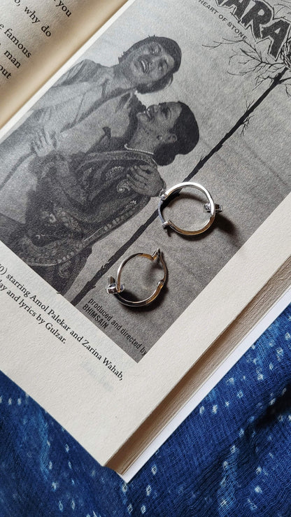 Side view of Valentina Hoops in pure silver with handcrafted detailing