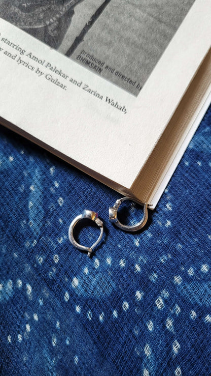 Side view of Valentina Hoops in pure silver with handcrafted detailing