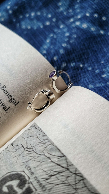 Side view of Valentina Hoops in pure silver with handcrafted detailing