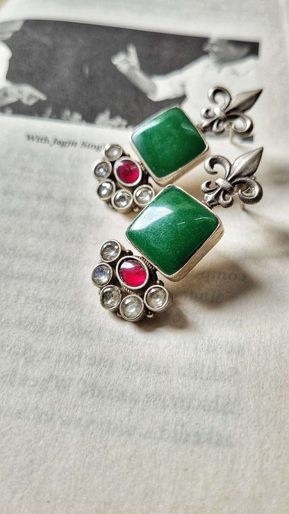 Side view of Vasant Earrings in pure silver with handcrafted detailing
