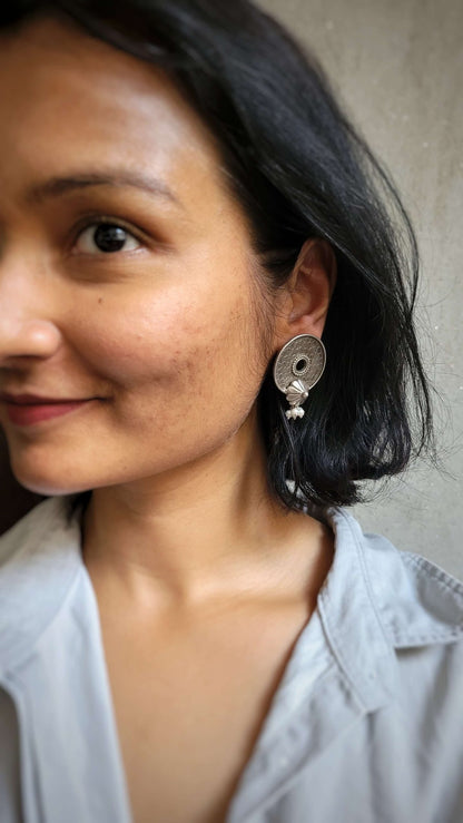 Vasu Earrings in pure silver with handcrafted detailing