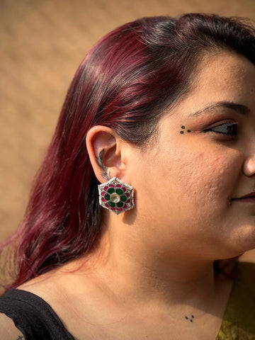 Vihaan Studs in pure silver with handcrafted detailing