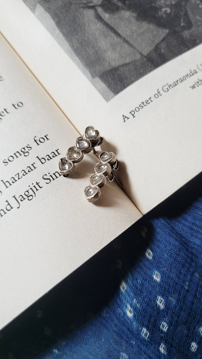 Side view of Yaarana Studs in pure silver with handcrafted detailing