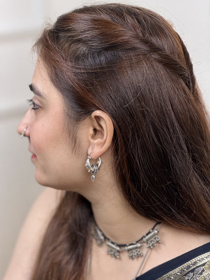 Sadabahaar Jewelry 92.5 hallmark silver kaju baali hoops spear inspired pointed base embossed detailing statement everyday earrings