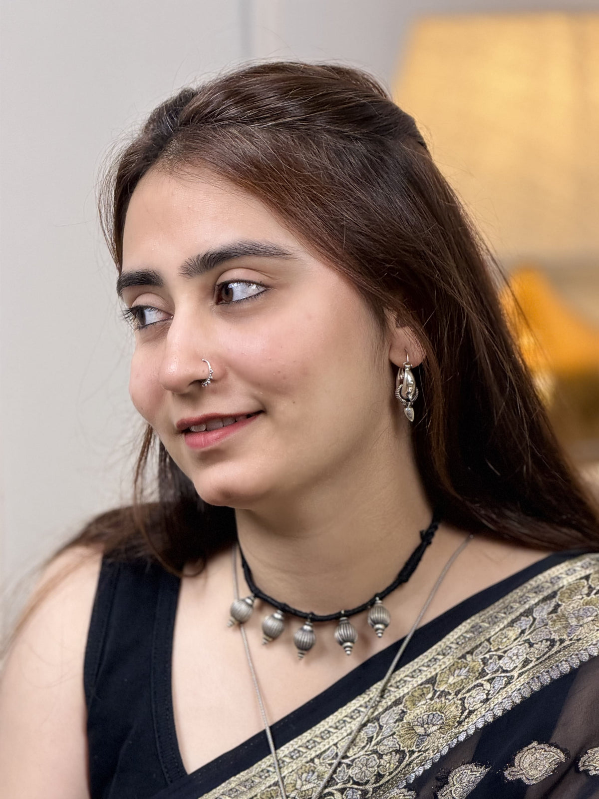 Sadabahaar Jewelry 92.5 hallmark silver kaju baali hoops spear inspired pointed base embossed detailing statement everyday earrings - side view