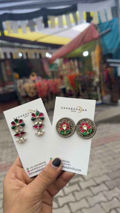 Side view of Yukti Studs in pure silver with handcrafted detailing