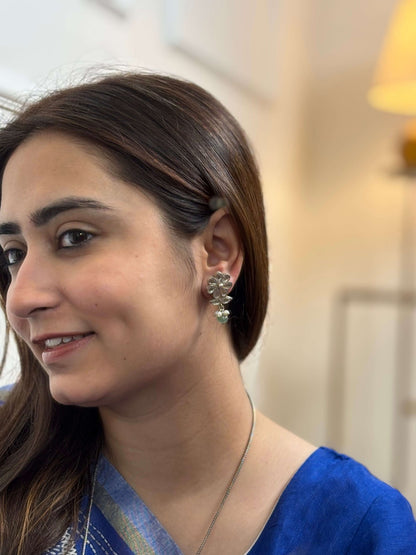 Side view of Yukti Studs in pure silver with handcrafted detailing