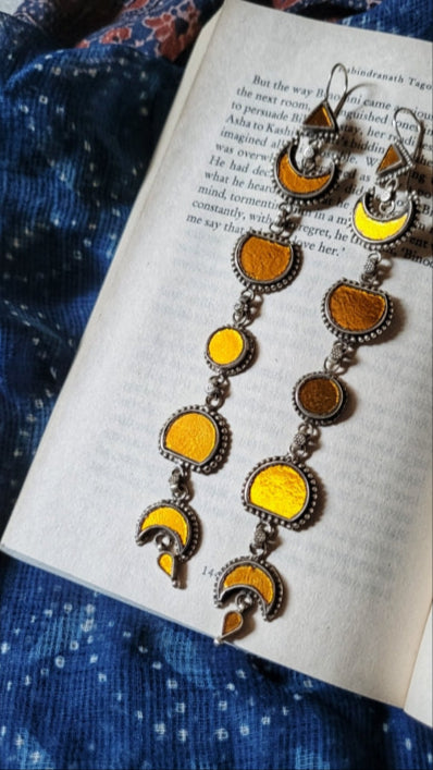 Side view of Zindagi Earrings in pure silver with handcrafted detailing