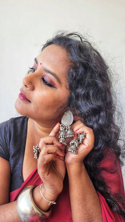 Jindan Vintage Jhumka in pure silver with vintage detailing
